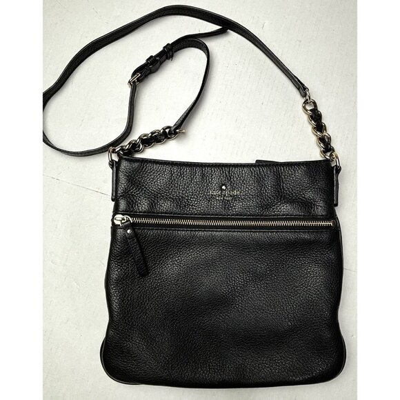 Kate Spade Cobble‎ Hill Ellen Crossbody Bag Black Pebbled Leather Gold Chain Zip - Picture 1 of 10